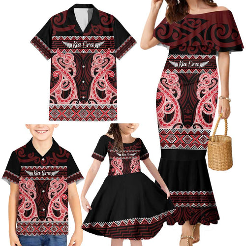 Kia Ora New Zealand Family Matching Mermaid Dress and Hawaiian Shirt Maori Language Week Whero Taniko Motif - Aussie Hoodie