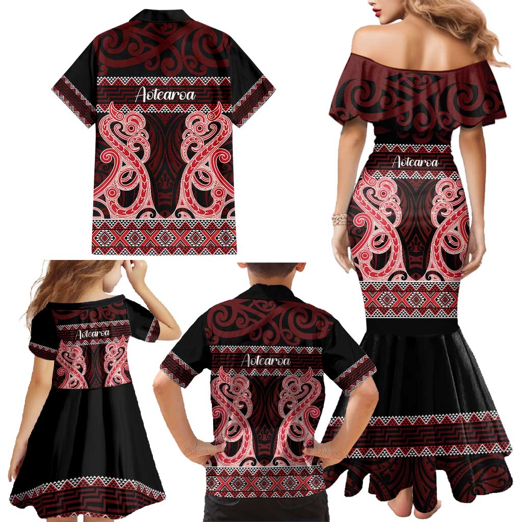 Kia Ora New Zealand Family Matching Mermaid Dress and Hawaiian Shirt Maori Language Week Whero Taniko Motif - Aussie Hoodie