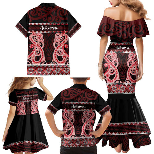 Kia Ora New Zealand Family Matching Mermaid Dress and Hawaiian Shirt Maori Language Week Whero Taniko Motif - Aussie Hoodie