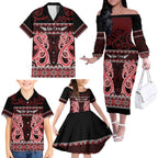 Kia Ora New Zealand Family Matching Off The Shoulder Long Sleeve Dress and Hawaiian Shirt Maori Language Week Whero Taniko Motif - Aussie Hoodie
