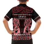 Kia Ora New Zealand Family Matching Off The Shoulder Long Sleeve Dress and Hawaiian Shirt Maori Language Week Whero Taniko Motif - Aussie Hoodie
