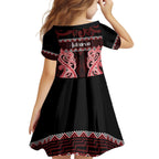 Kia Ora New Zealand Family Matching Off The Shoulder Long Sleeve Dress and Hawaiian Shirt Maori Language Week Whero Taniko Motif - Aussie Hoodie