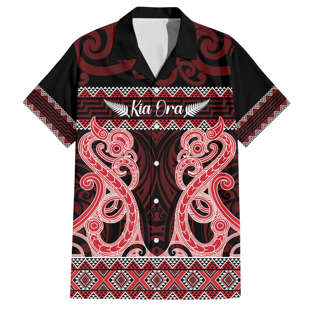 Kia Ora New Zealand Family Matching Off The Shoulder Long Sleeve Dress and Hawaiian Shirt Maori Language Week Whero Taniko Motif - Aussie Hoodie