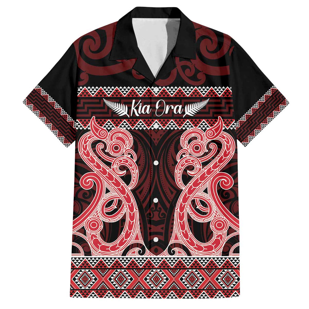 Kia Ora New Zealand Family Matching Off The Shoulder Long Sleeve Dress and Hawaiian Shirt Maori Language Week Whero Taniko Motif - Aussie Hoodie