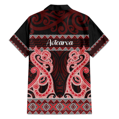 Kia Ora New Zealand Family Matching Off The Shoulder Long Sleeve Dress and Hawaiian Shirt Maori Language Week Whero Taniko Motif - Aussie Hoodie