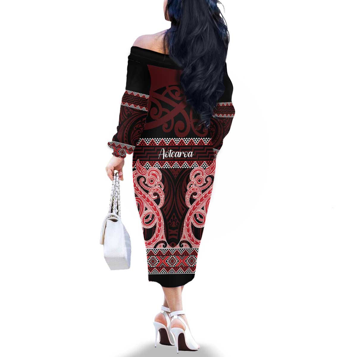 Kia Ora New Zealand Family Matching Off The Shoulder Long Sleeve Dress and Hawaiian Shirt Maori Language Week Whero Taniko Motif - Aussie Hoodie