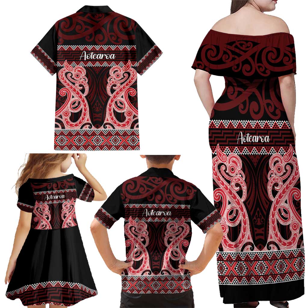 Kia Ora New Zealand Family Matching Off Shoulder Maxi Dress and Hawaiian Shirt Maori Language Week Whero Taniko Motif - Aussie Hoodie