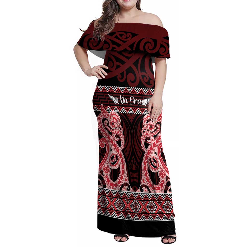 Kia Ora New Zealand Family Matching Off Shoulder Maxi Dress and Hawaiian Shirt Maori Language Week Whero Taniko Motif - Aussie Hoodie