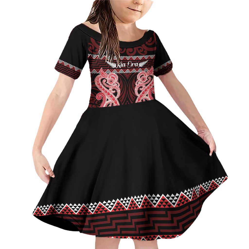 Kia Ora New Zealand Family Matching Off Shoulder Short Dress and Hawaiian Shirt Maori Language Week Whero Taniko Motif - Aussie Hoodie