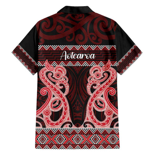 Kia Ora New Zealand Family Matching Off Shoulder Short Dress and Hawaiian Shirt Maori Language Week Whero Taniko Motif - Aussie Hoodie