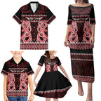 Kia Ora New Zealand Family Matching Puletasi and Hawaiian Shirt Maori Language Week Whero Taniko Motif - Aussie Hoodie