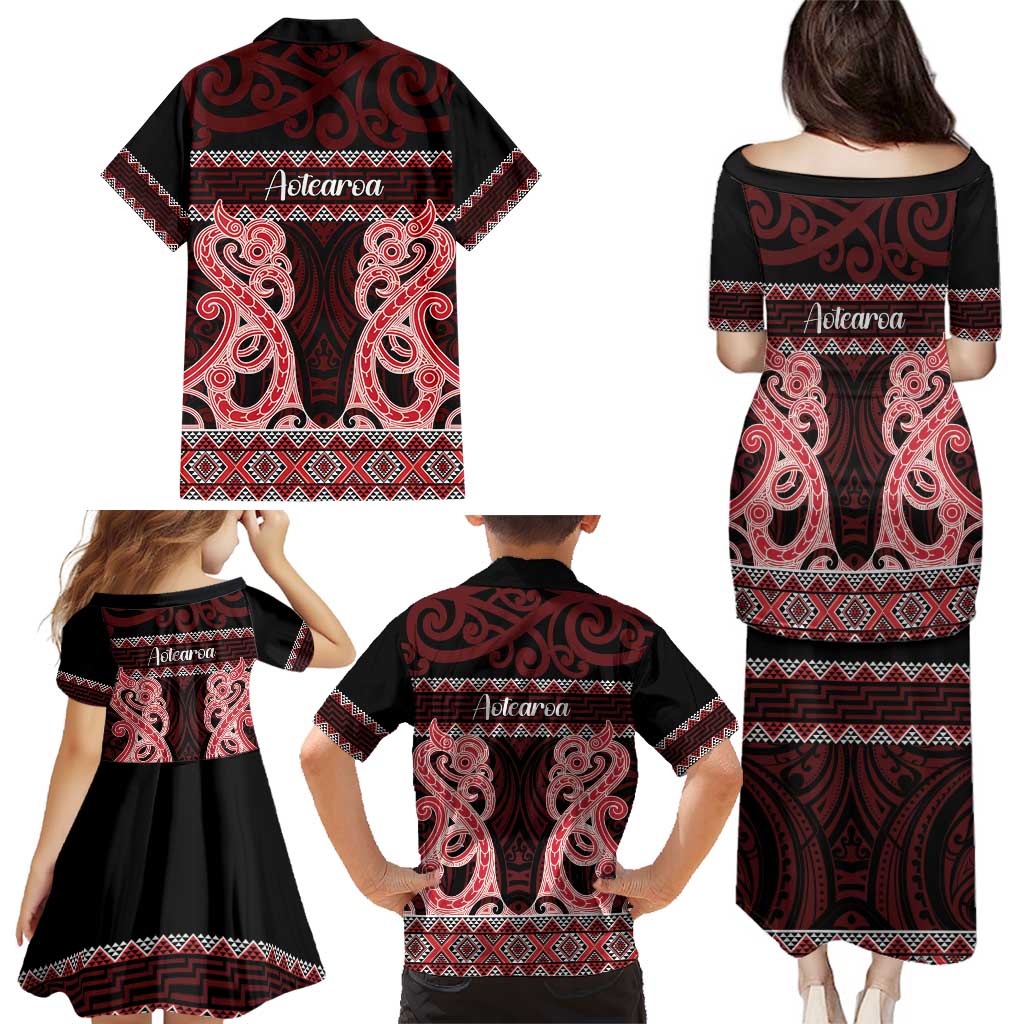 Kia Ora New Zealand Family Matching Puletasi and Hawaiian Shirt Maori Language Week Whero Taniko Motif - Aussie Hoodie