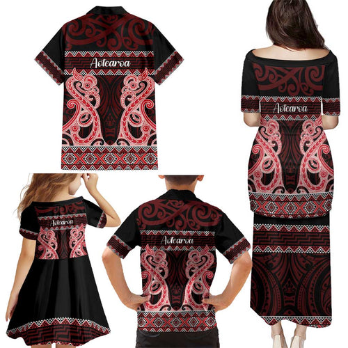 Kia Ora New Zealand Family Matching Puletasi and Hawaiian Shirt Maori Language Week Whero Taniko Motif - Aussie Hoodie