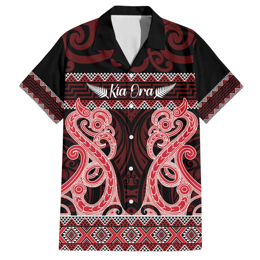 Kia Ora New Zealand Family Matching Puletasi and Hawaiian Shirt Maori Language Week Whero Taniko Motif - Aussie Hoodie
