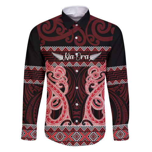 Kia Ora New Zealand Family Matching Puletasi and Hawaiian Shirt Maori Language Week Whero Taniko Motif - Aussie Hoodie