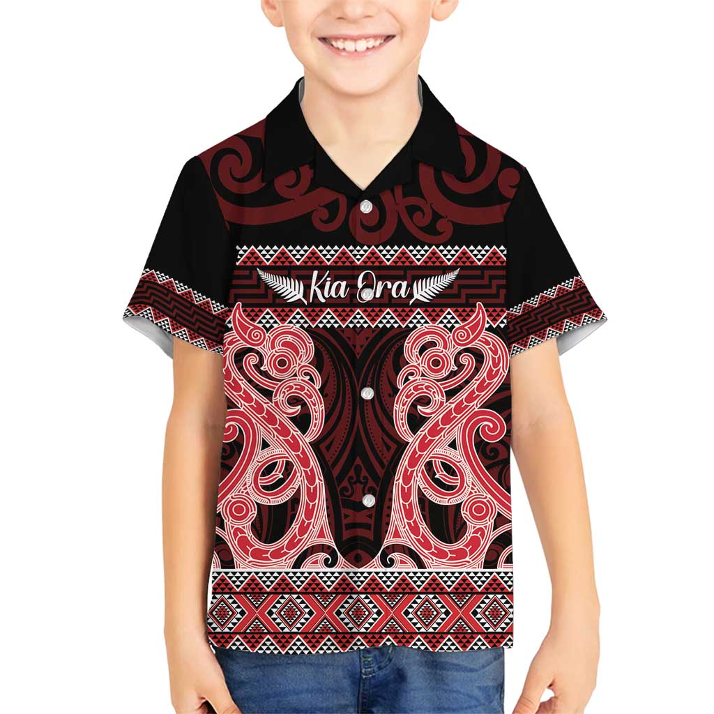 Kia Ora New Zealand Family Matching Puletasi and Hawaiian Shirt Maori Language Week Whero Taniko Motif - Aussie Hoodie