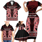 Kia Ora New Zealand Family Matching Short Sleeve Bodycon Dress and Hawaiian Shirt Maori Language Week Whero Taniko Motif - Aussie Hoodie