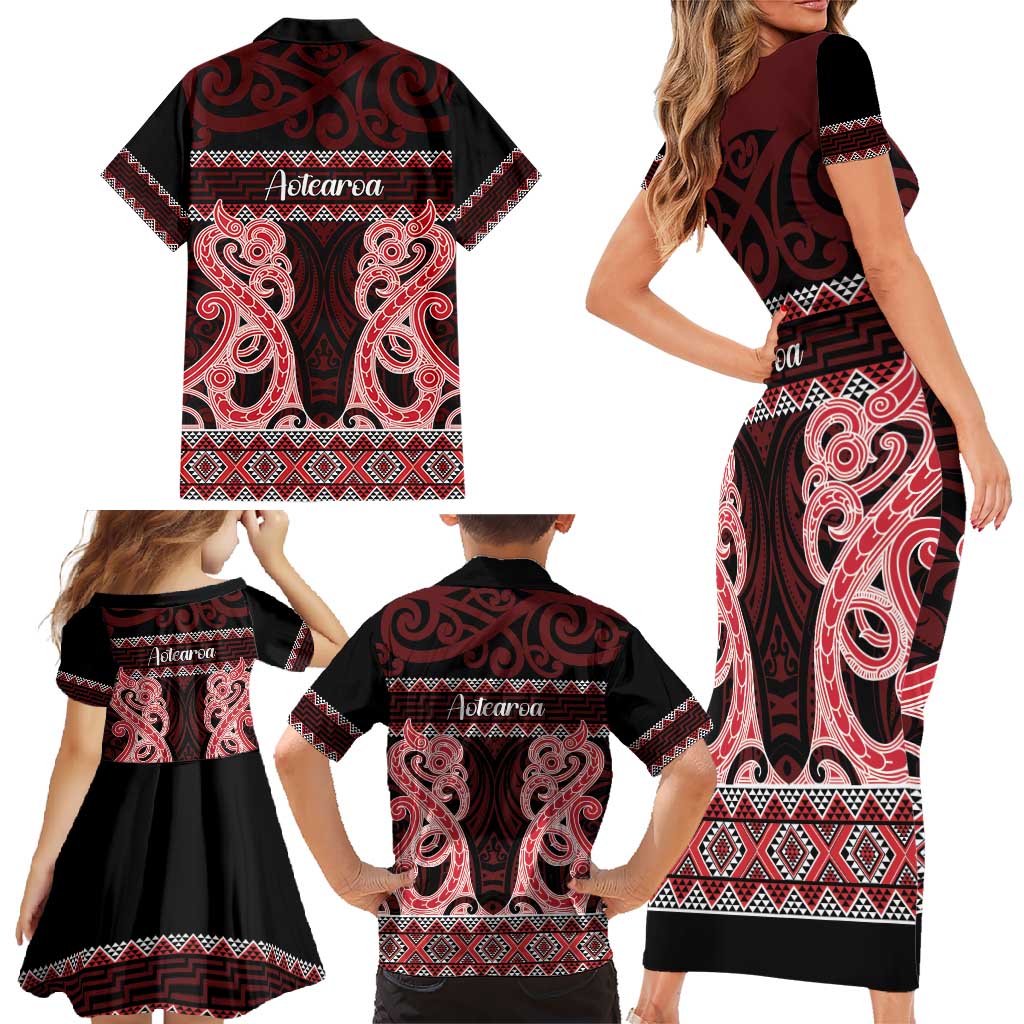 Kia Ora New Zealand Family Matching Short Sleeve Bodycon Dress and Hawaiian Shirt Maori Language Week Whero Taniko Motif - Aussie Hoodie