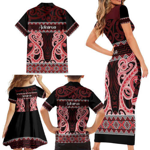 Kia Ora New Zealand Family Matching Short Sleeve Bodycon Dress and Hawaiian Shirt Maori Language Week Whero Taniko Motif - Aussie Hoodie