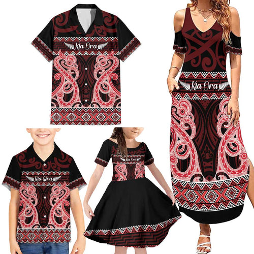 Kia Ora New Zealand Family Matching Summer Maxi Dress and Hawaiian Shirt Maori Language Week Whero Taniko Motif - Aussie Hoodie