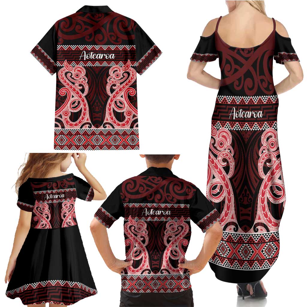Kia Ora New Zealand Family Matching Summer Maxi Dress and Hawaiian Shirt Maori Language Week Whero Taniko Motif - Aussie Hoodie