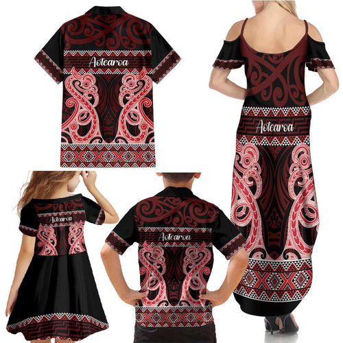 Kia Ora New Zealand Family Matching Summer Maxi Dress and Hawaiian Shirt Maori Language Week Whero Taniko Motif - Aussie Hoodie