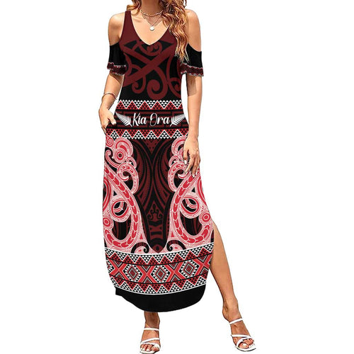 Kia Ora New Zealand Family Matching Summer Maxi Dress and Hawaiian Shirt Maori Language Week Whero Taniko Motif - Aussie Hoodie