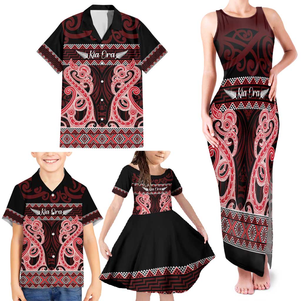Kia Ora New Zealand Family Matching Tank Maxi Dress and Hawaiian Shirt Maori Language Week Whero Taniko Motif - Aussie Hoodie