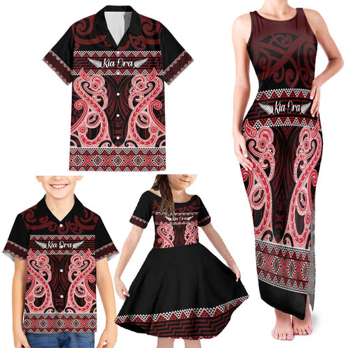 Kia Ora New Zealand Family Matching Tank Maxi Dress and Hawaiian Shirt Maori Language Week Whero Taniko Motif - Aussie Hoodie