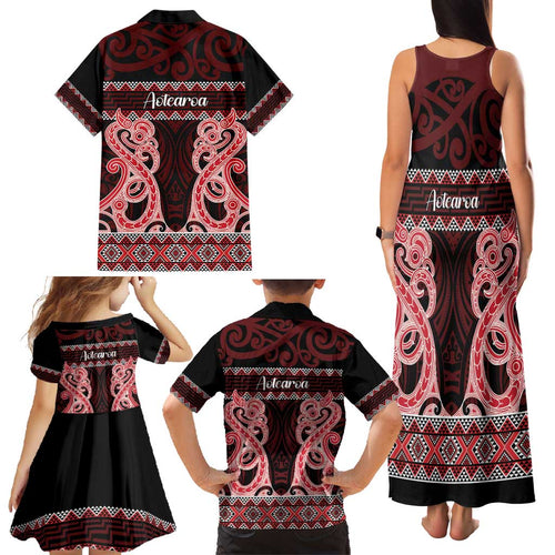 Kia Ora New Zealand Family Matching Tank Maxi Dress and Hawaiian Shirt Maori Language Week Whero Taniko Motif - Aussie Hoodie