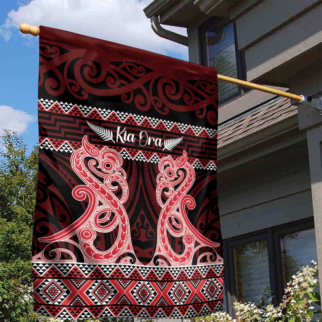 Kia Ora New Zealand Garden Flag Maori Language Week Whero Taniko Motif - Aussie Hoodie