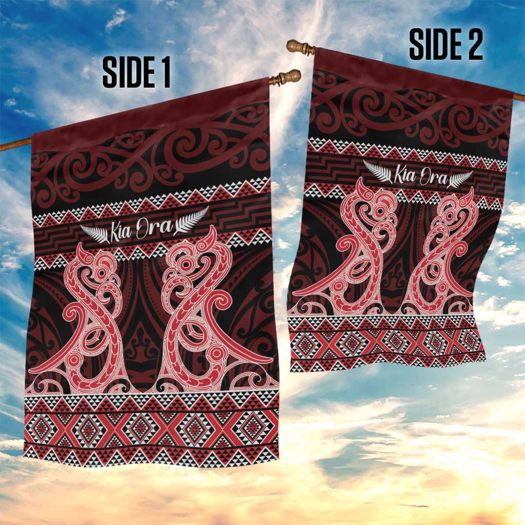 Kia Ora New Zealand Garden Flag Maori Language Week Whero Taniko Motif - Aussie Hoodie
