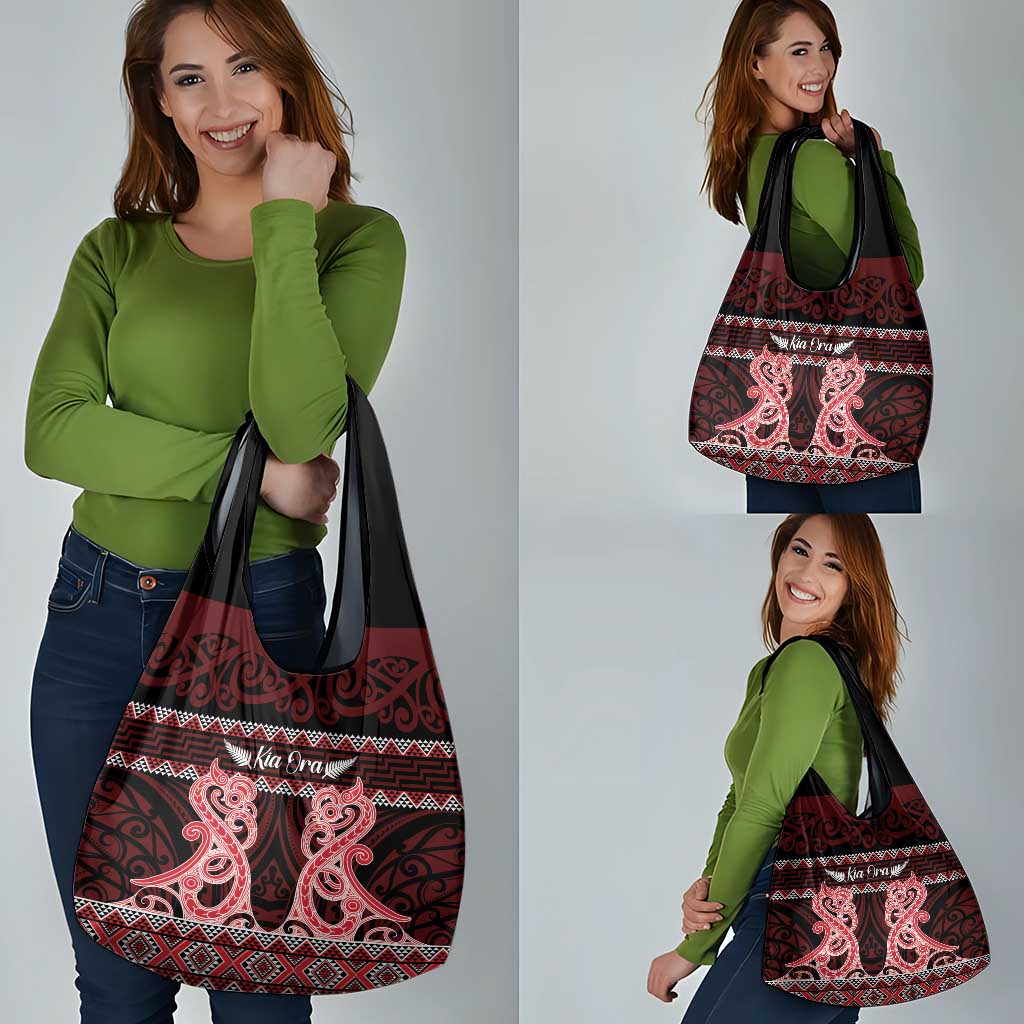 Kia Ora New Zealand Grocery Bag Maori Language Week Whero Taniko Motif - Aussie Hoodie