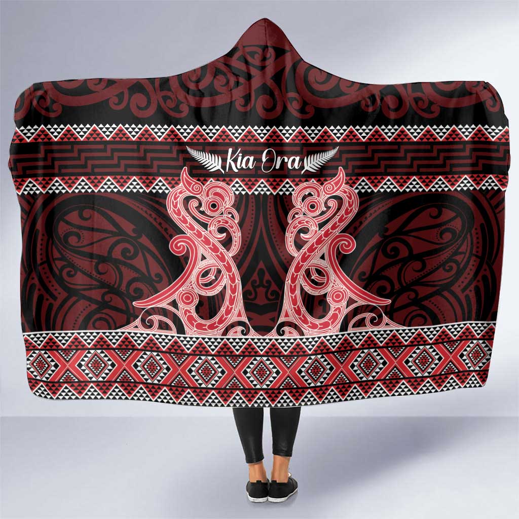 Kia Ora New Zealand Hooded Blanket Maori Language Week Whero Taniko Motif - Aussie Hoodie