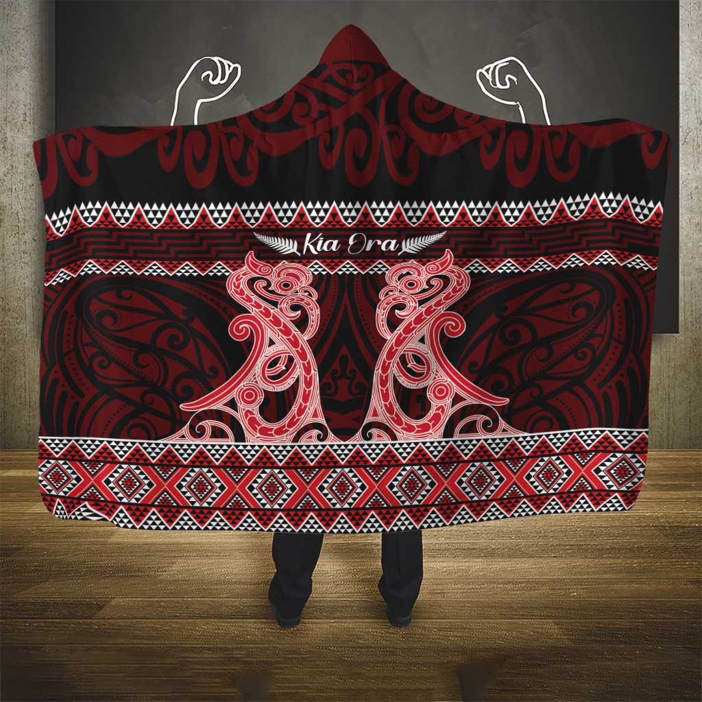 Kia Ora New Zealand Hooded Blanket Maori Language Week Whero Taniko Motif - Aussie Hoodie
