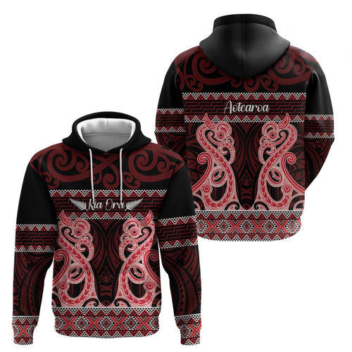 Kia Ora New Zealand Hoodie Maori Language Week Whero Taniko Motif - Aussie Hoodie