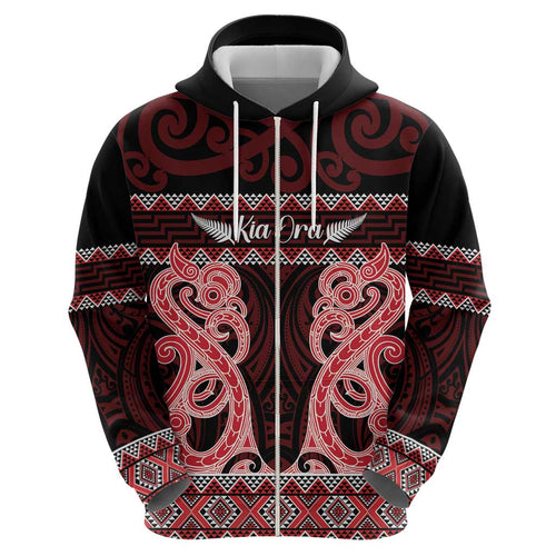 Kia Ora New Zealand Hoodie Maori Language Week Whero Taniko Motif - Aussie Hoodie
