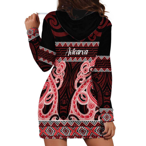 Kia Ora New Zealand Hoodie Dress Maori Language Week Whero Taniko Motif - Aussie Hoodie