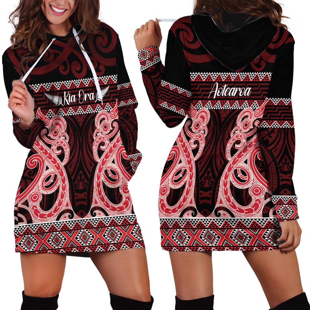 Kia Ora New Zealand Hoodie Dress Maori Language Week Whero Taniko Motif - Aussie Hoodie