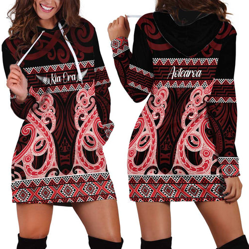 Kia Ora New Zealand Hoodie Dress Maori Language Week Whero Taniko Motif - Aussie Hoodie