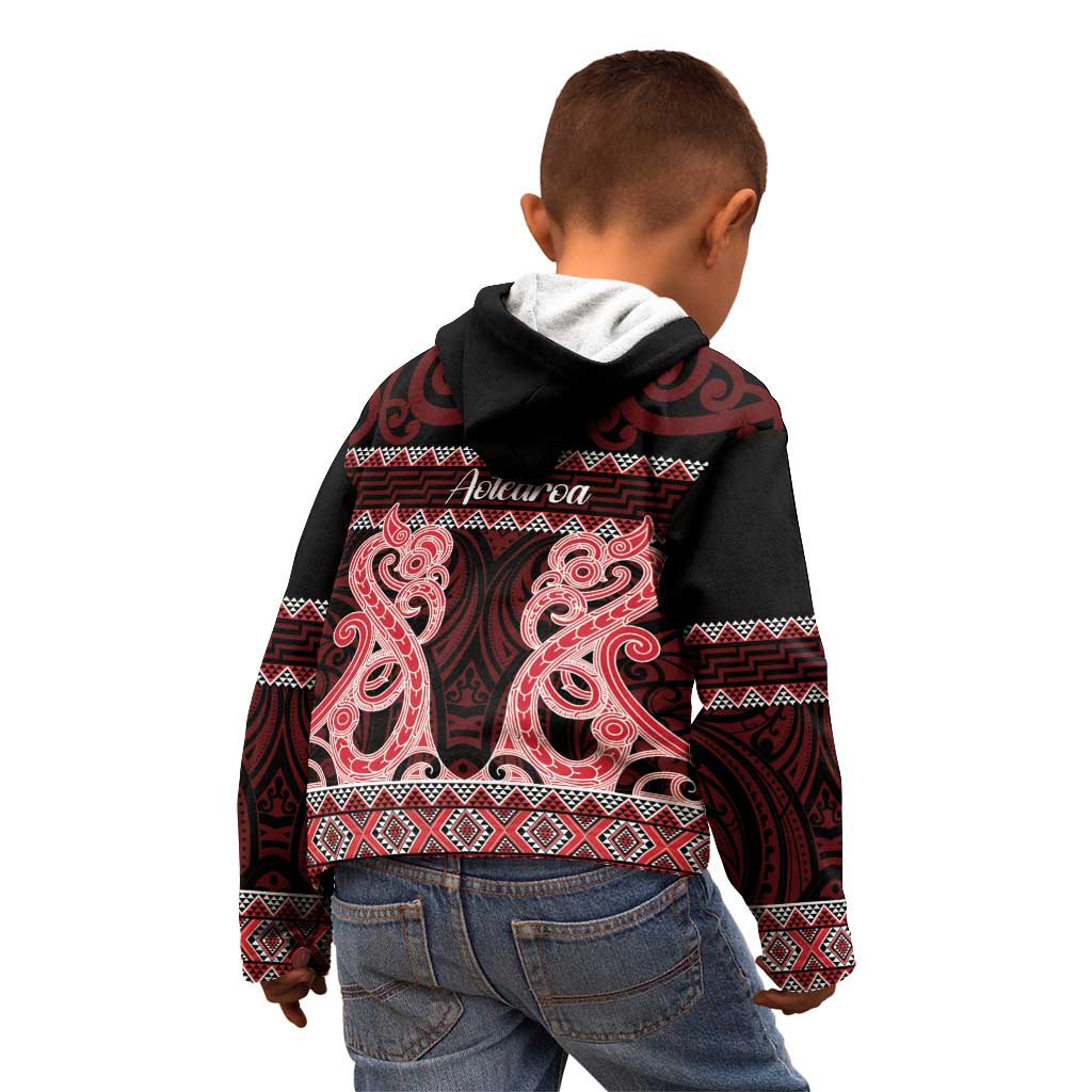 Kia Ora New Zealand Kid Hoodie Maori Language Week Whero Taniko Motif - Aussie Hoodie