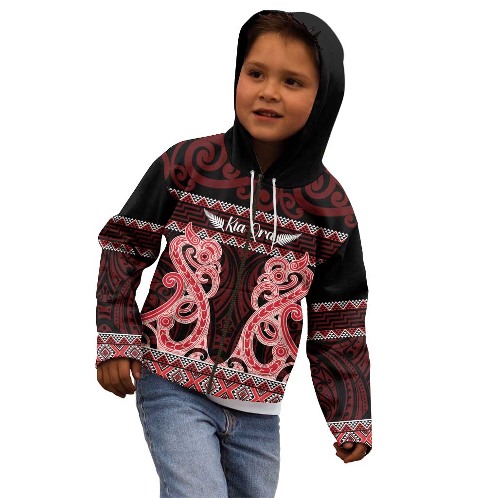 Kia Ora New Zealand Kid Hoodie Maori Language Week Whero Taniko Motif - Aussie Hoodie