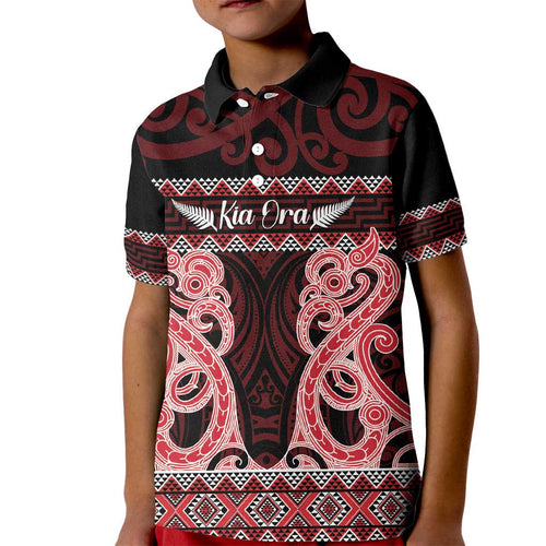 Kia Ora New Zealand Kid Polo Shirt Maori Language Week Whero Taniko Motif - Aussie Hoodie