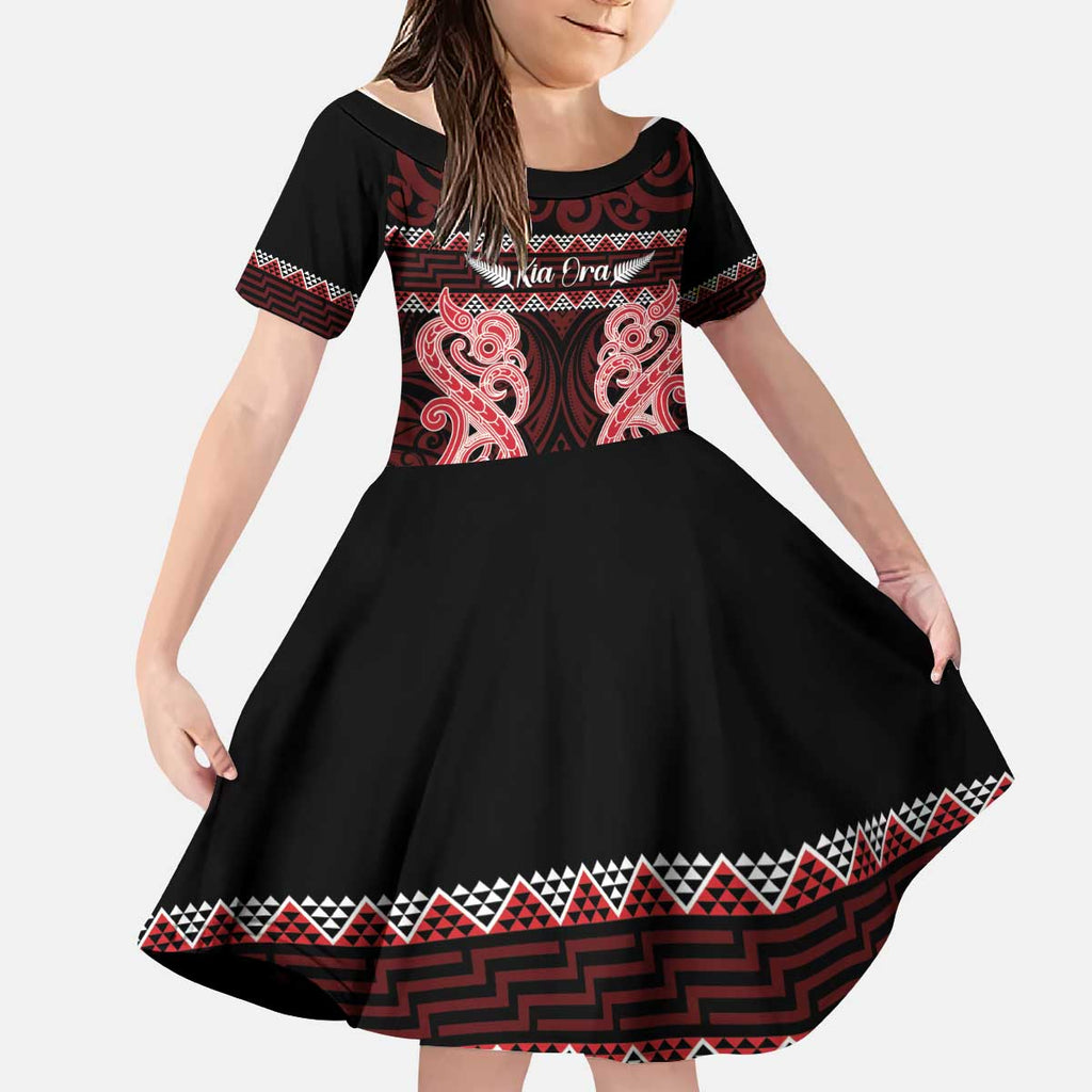 Kia Ora New Zealand Kid Short Sleeve Dress Maori Language Week Whero Taniko Motif - Aussie Hoodie