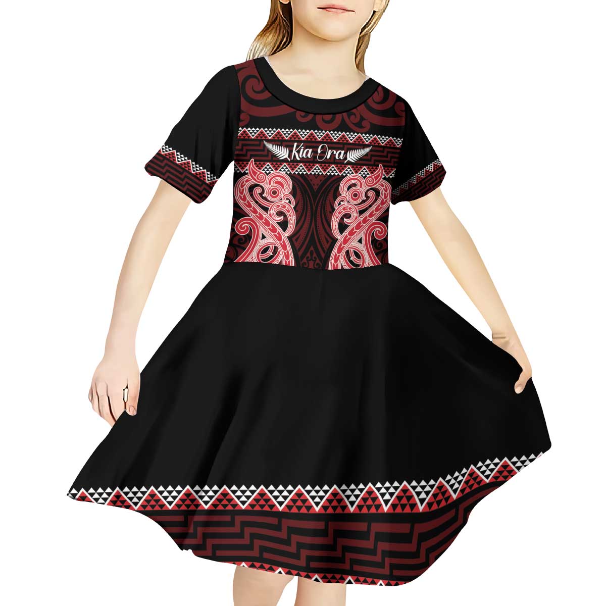 Kia Ora New Zealand Kid Short Sleeve Dress Maori Language Week Whero Taniko Motif - Aussie Hoodie