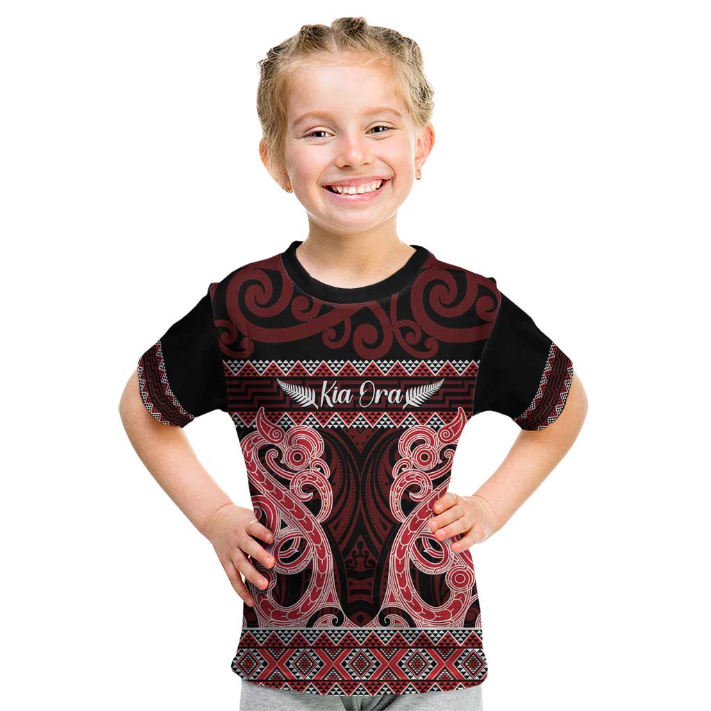Kia Ora New Zealand Kid T Shirt Maori Language Week Whero Taniko Motif - Aussie Hoodie