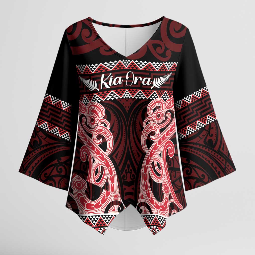 Kia Ora New Zealand Kimono Sleeve Blouse Maori Language Week Whero Taniko Motif - Aussie Hoodie