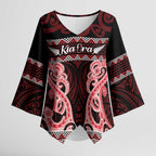 Kia Ora New Zealand Kimono Sleeve Blouse Maori Language Week Whero Taniko Motif - Aussie Hoodie