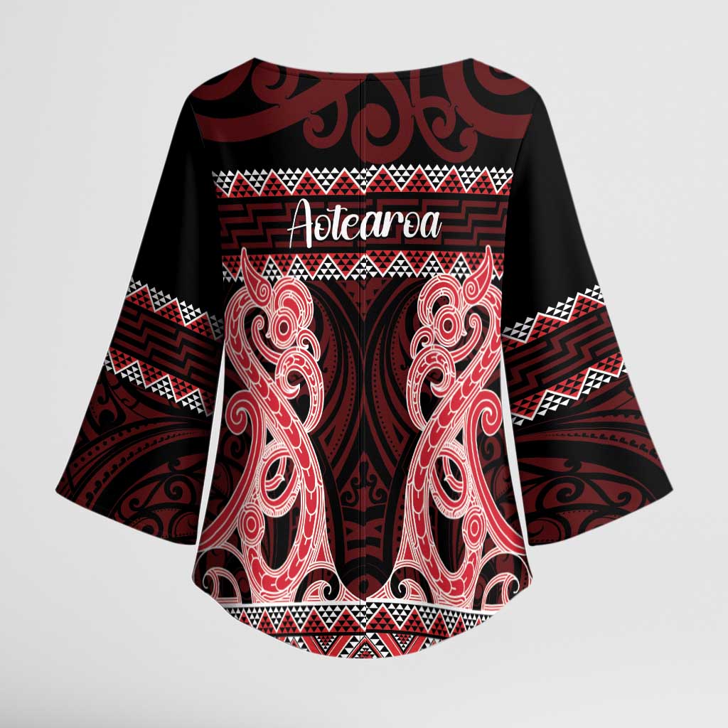 Kia Ora New Zealand Kimono Sleeve Blouse Maori Language Week Whero Taniko Motif - Aussie Hoodie