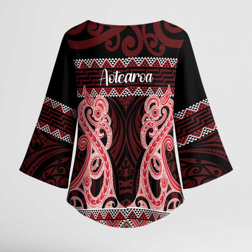Kia Ora New Zealand Kimono Sleeve Blouse Maori Language Week Whero Taniko Motif - Aussie Hoodie
